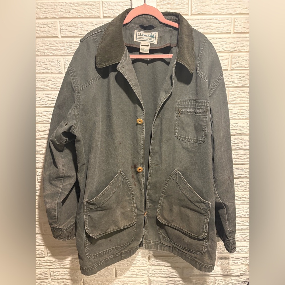 VTG L.L. Bean Canvas  Green Distressed Hunting Field Barn Chore Jacket Size XXLT